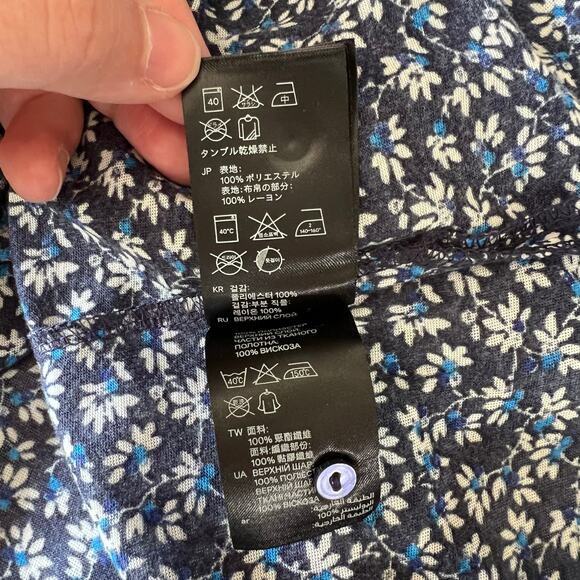 H&M Womens Blouse Top Shirt Blue Floral Print Long Sleeve Henley V Neck Large - Picture 11 of 11